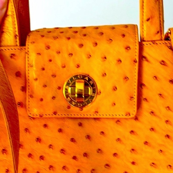 BVLGARI Ostrich Skin Crossbody Purse with Top Handle, Vintage ALTA MODA - Picture 4 of 9